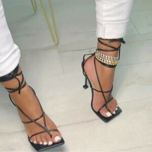 Nicky Black open toe square lace up with clear heel( wore for 30 minutes)